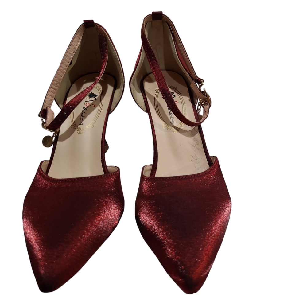 Xiang  CranberrySatin Pointed Toe Stiletto Women’s Pumps Cranbery US Size 8
